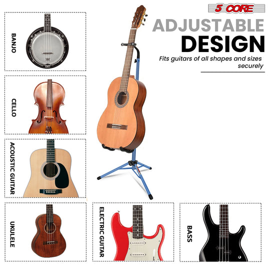 Versatile guitar stands with adjustable height and sturdy design, suitable for various guitar types and storage needs